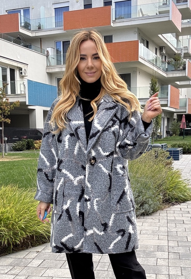 Smoothi kabát szürke – Mintás női kabát – Innova Fashion